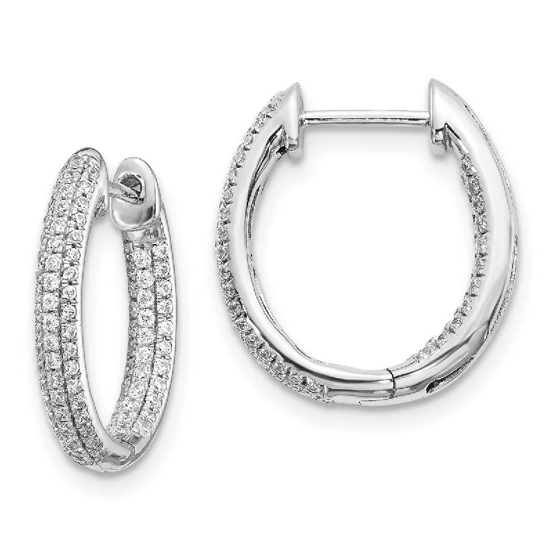 Best hoop earrings with matching bracelets for a coordinated jewelry set-Curata 14k White Gold Diamond In out Hinged Hoop Earrings Measures 17x15mm Wide 2mm Thick