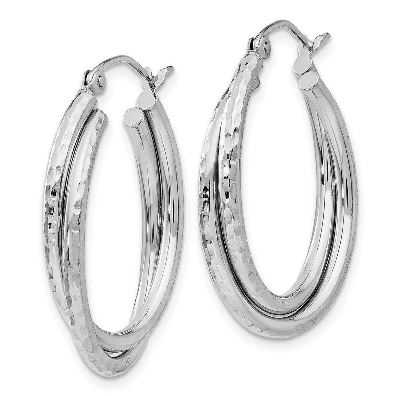 Hoop earrings with colorful beads for a fun and playful vibe-Curata 14k White Gold Sparkle Cut Polished 17x5mm Oval Hoop Earrings