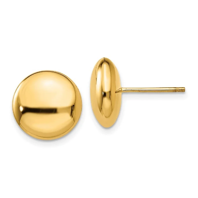 Hoop earrings with floral motifs for a feminine and nature-inspired look-Curata 14k Yellow Gold 12mm Polished Round Button Post Earrings