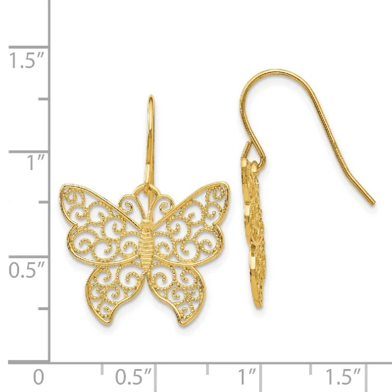 Best hoop earrings with angel wing accents for a spiritual and meaningful design-Curata 14k Yellow Gold 25x18mm Butterfly Wings Dangle Earrings