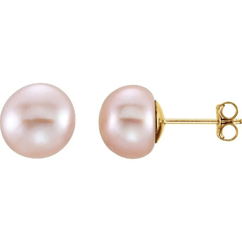 Best hoop earrings with satin ribbons for a soft, feminine appearance-Curata 14k Yellow Gold Cultured Pink Freshwater Pearl 8.0-9mm Earrings