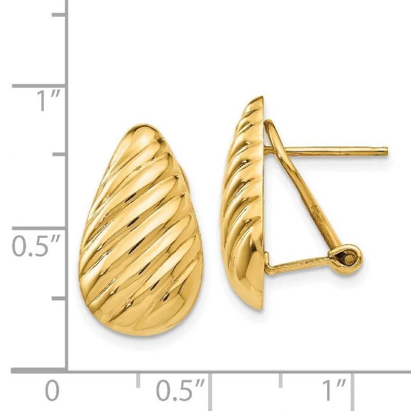 Best hoop earrings with geometric pendants for a modern, chic appeal-Curata 14k Yellow Gold Flat back Polished Diagonal Teardrop Omega Back Post Earrings - 20x11mm Wide