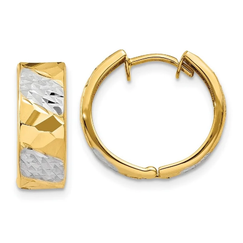 Hoop earrings with luxe velvet finishes for a rich and luxurious touch-Curata 14k Yellow Gold Hinged Polished 13x5mm Sparkle Cut Rhodium Hoop Earrings