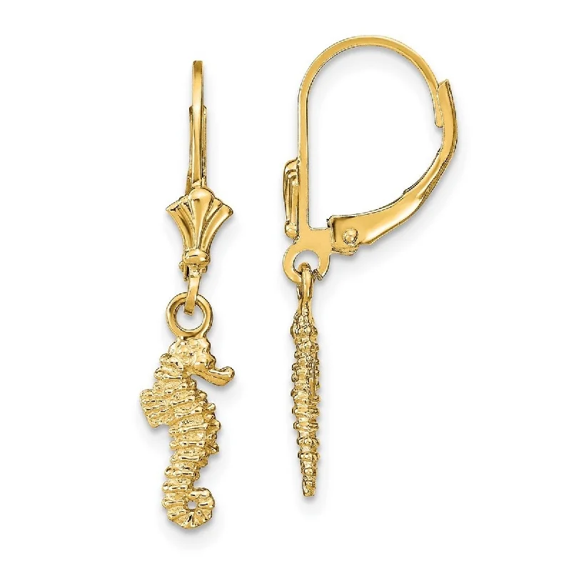 Hoop earrings with enamel stripes for a colorful and eye-catching design-Curata 14k Yellow Gold Mini 3 d Seahorse Leverback Earrings