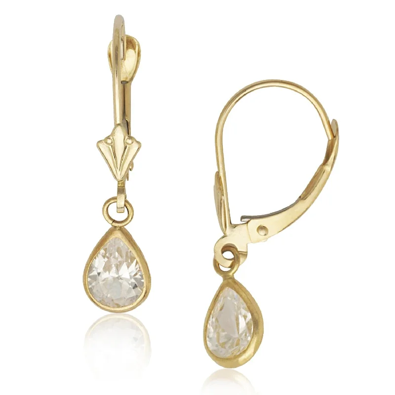 Best hoop earrings with minimal embellishments for a sleek and modern look-Curata 14k Yellow Gold Pear-shape Cubic Zirconia Dangle Leverback Earrings - White