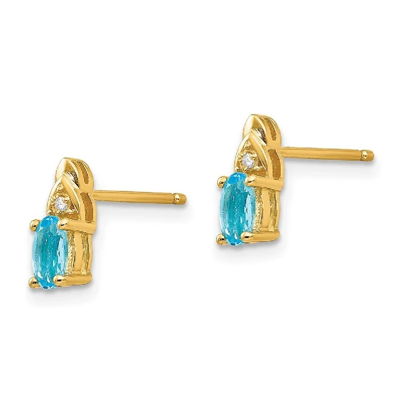 Best hoop earrings with stacked layers for a dimensional and bold look-Curata 14k Yellow Gold Polished Diamond and Blue Topaz Earrings Measures 9x4mm Wide