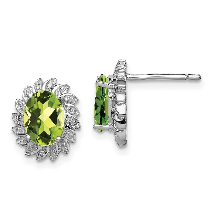 Best hoop earrings with minimalist designs for a clean and modern aesthetic-Curata 925 Sterling Silver Polished Rhodium Peridot and Diamond Post Earrings Measures 12x10mm Wide