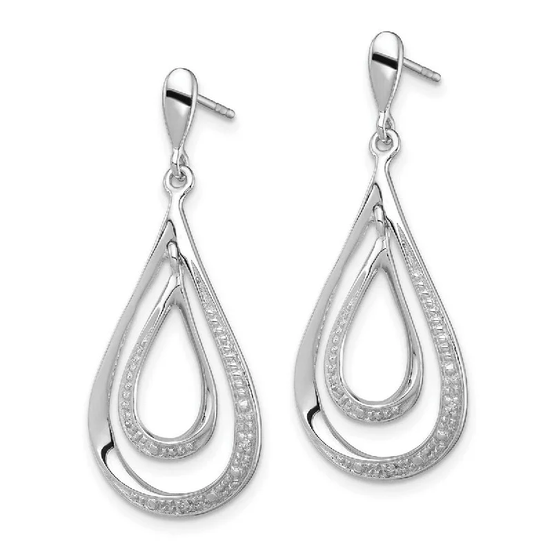 Best hoop earrings with geometric triangle shapes for a modern, chic design-Curata 925 Sterling Silver Polished Rhodium Plated Diamond Post Long Drop Dangle Earrings Measures 34x13mm Wide