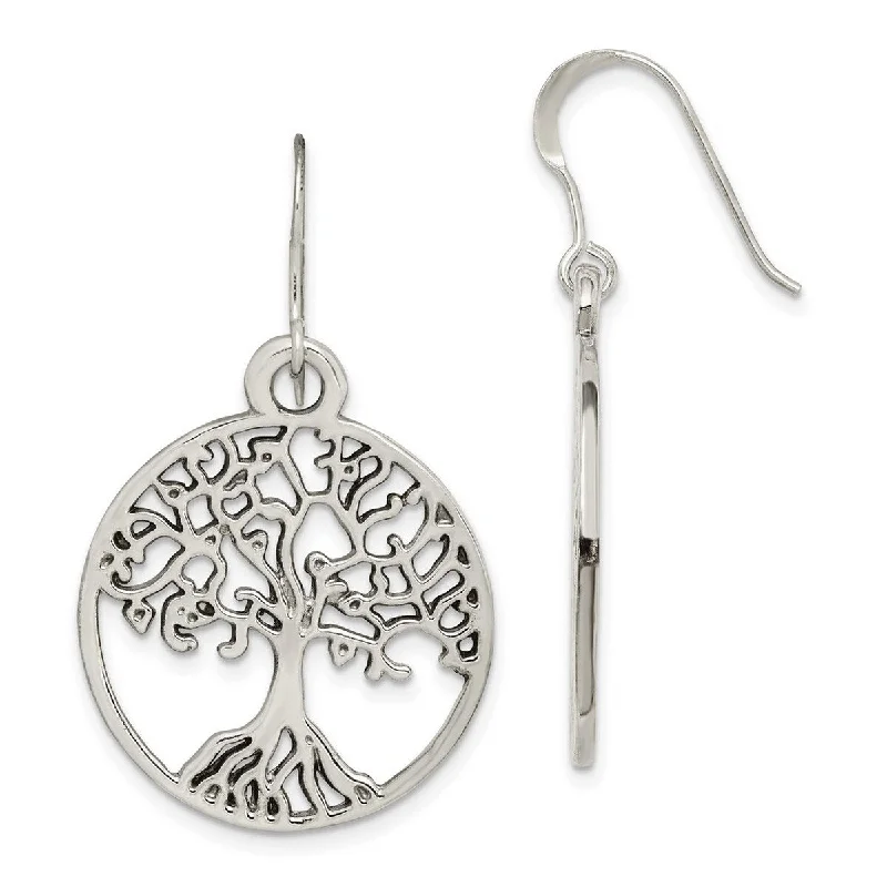 Hoop earrings with textured gold for a refined and sophisticated aesthetic-Curata 925 Sterling Silver Tree of Life Long Drop Dangle Hook Earrings (23mm x 39mm)