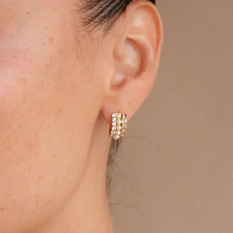 Best hoop earrings with snake-inspired designs for an edgy and fierce vibe-Diamond Pearl Stacked Hoops