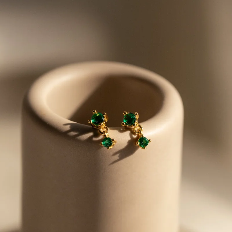 Hoop earrings with hammered textures for a boho-chic and rustic vibe-Emerald Birthstone Drop Studs