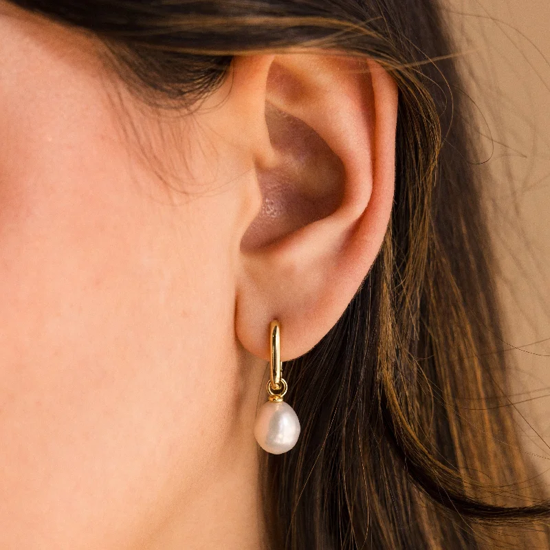 Stylish hoop earrings with diamond accents for an elegant and sparkling effect-Freshwater Pearl Drop Hoops