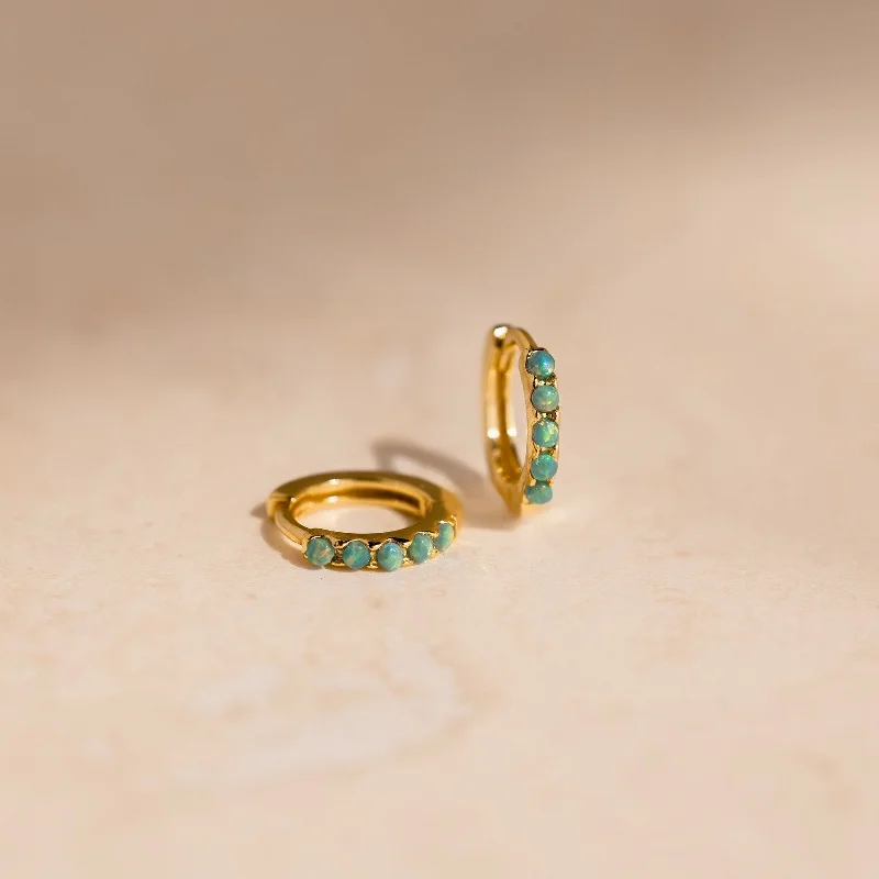 Best hoop earrings with geometric cuts for a sharp, modern appeal-Garden Green Opal Huggies