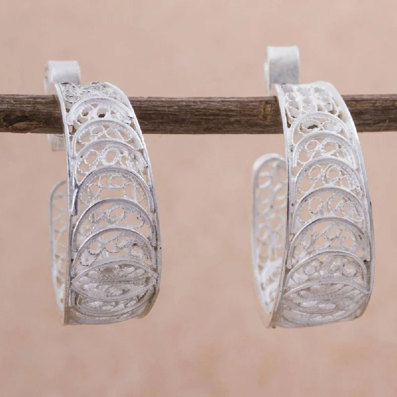 Hoop earrings with spiral designs for a dynamic and fluid look-Handmade Silver 'Sparkling Crescents' Earrings (Peru) - 0.8L*0.3W