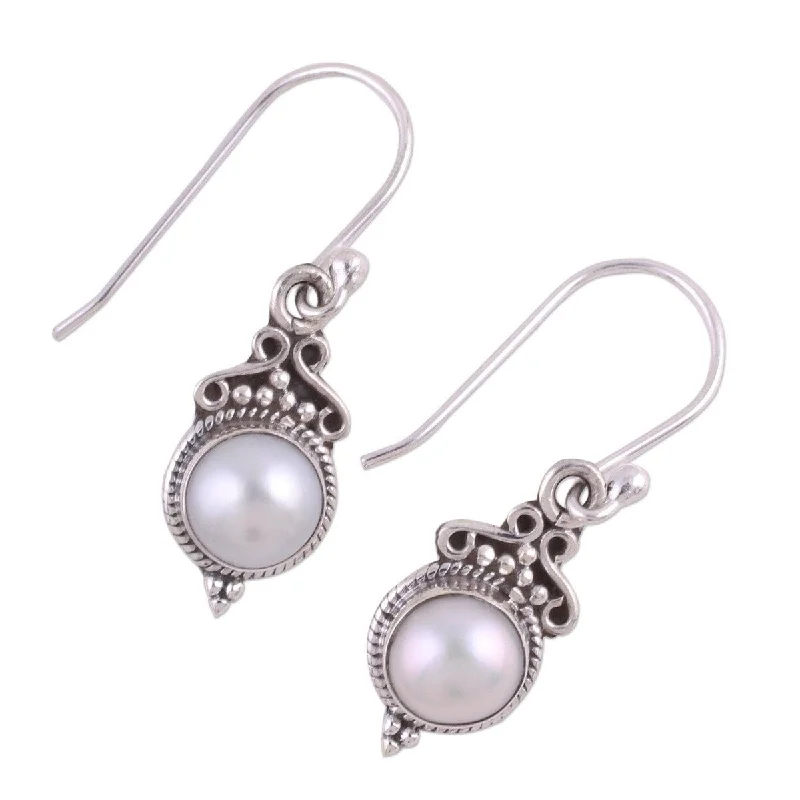 Best hoop earrings with vintage rhinestone embellishments for a retro-glam effect-Handmade Sterling Silver 'Glossy Charm' Cultured Pearl Earrings (9 mm) (India) - 1.2*0.4