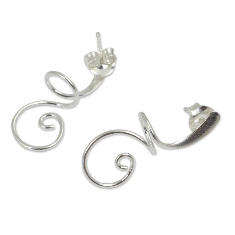 Hoop earrings with artistic filigree designs for an intricate, delicate finish-Handmade Sterling Silver Lovely Spiral Earrings (Thailand)