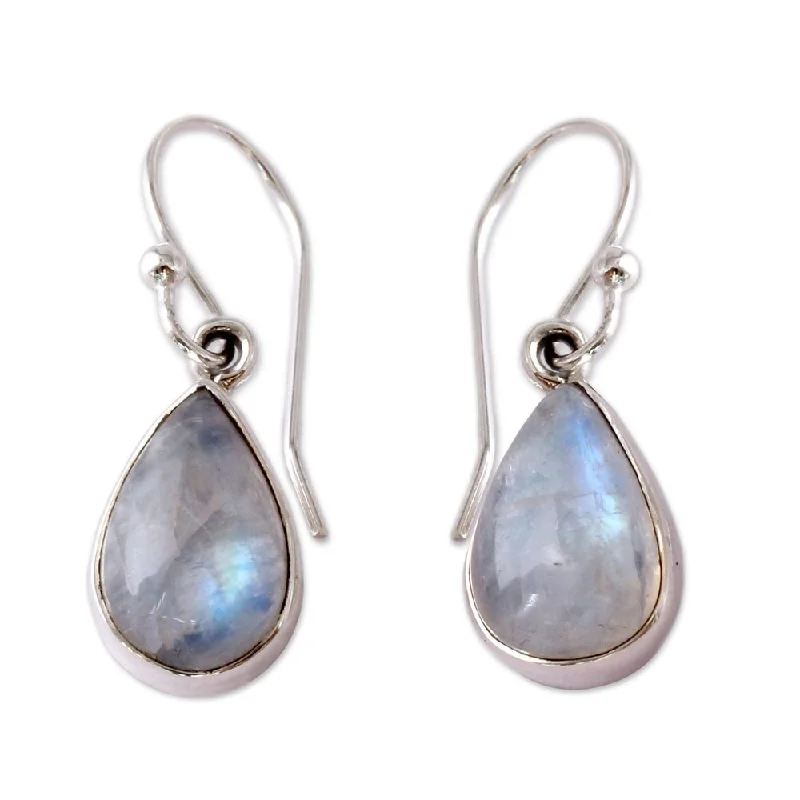 Best hoop earrings with geometric hexagon shapes for a modern, angular look-Handmade Sterling Silver Luminous Light Moonstone Dangling Earrings (India)