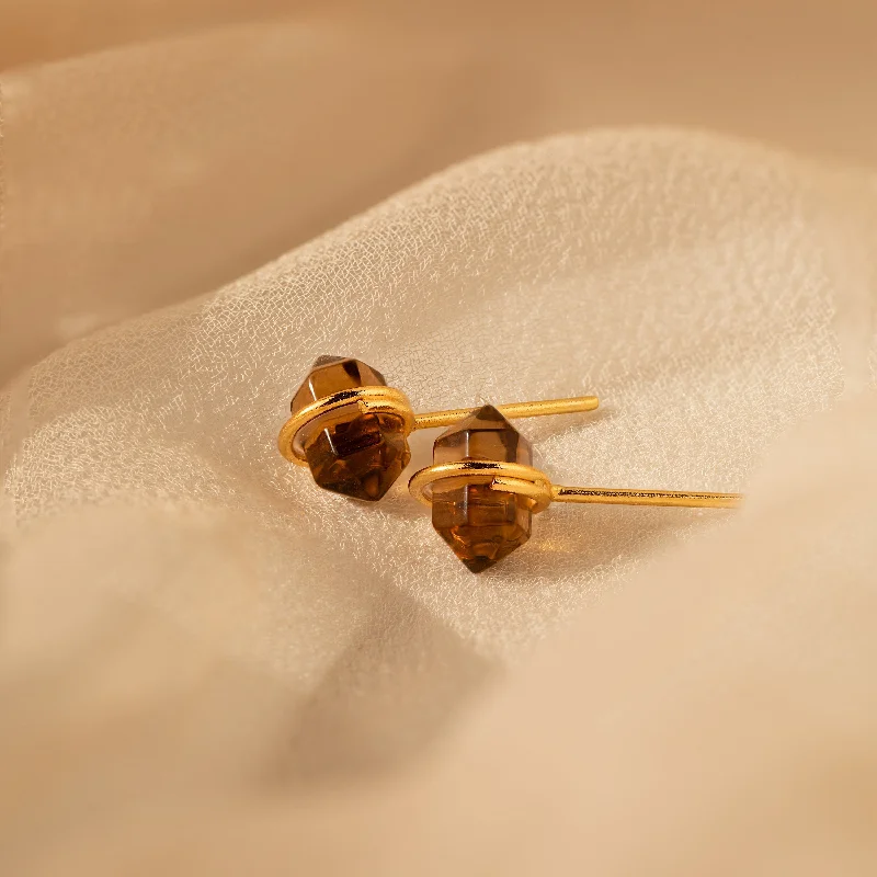 Hoop earrings with diamond-cut surfaces for added sparkle and shine-Herkimer Smoky Quartz Studs