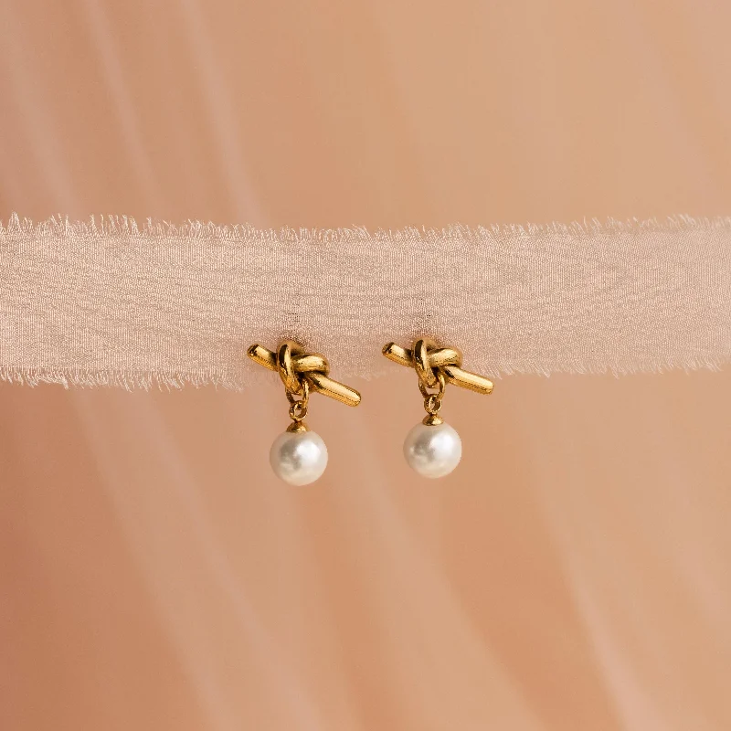 Best hoop earrings with gold-plated finishes for an affordable luxury vibe-Love Knot Pearl Earrings