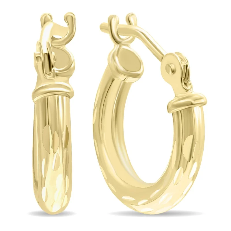 Best hoop earrings with baroque pearls for a luxurious and elegant vibe-Marquee Jewels 14K Yellow Gold Shiny Diamond Cut Engraved Hoop Earrings (12mm)