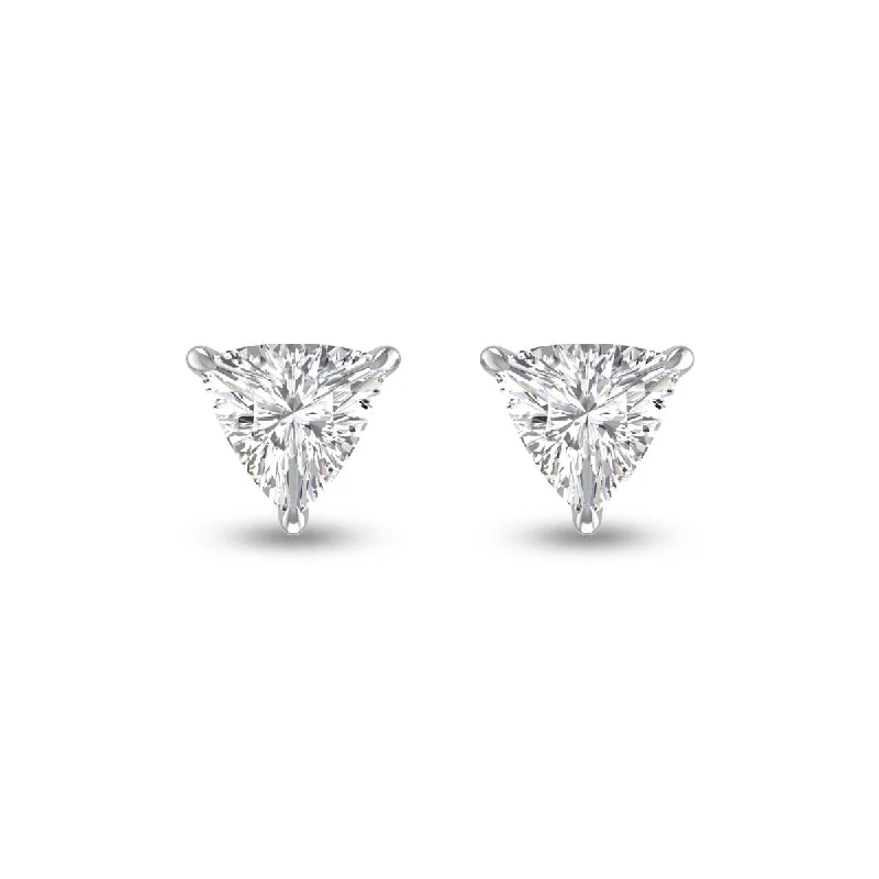 Hoop earrings with tortoiseshell designs for a chic and classic style-Marquee Lab Grown 1/2 Carat Trillion Shaped Solitaire Diamond Earrings in 14K White Gold