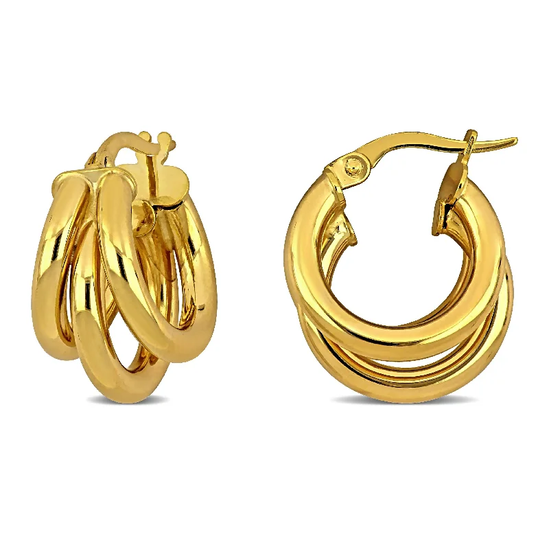 Best hoop earrings with cubic zirconia for a budget-friendly, dazzling look-Miadora 19mm Triple Row Hoop Earrings in 14k Yellow Gold