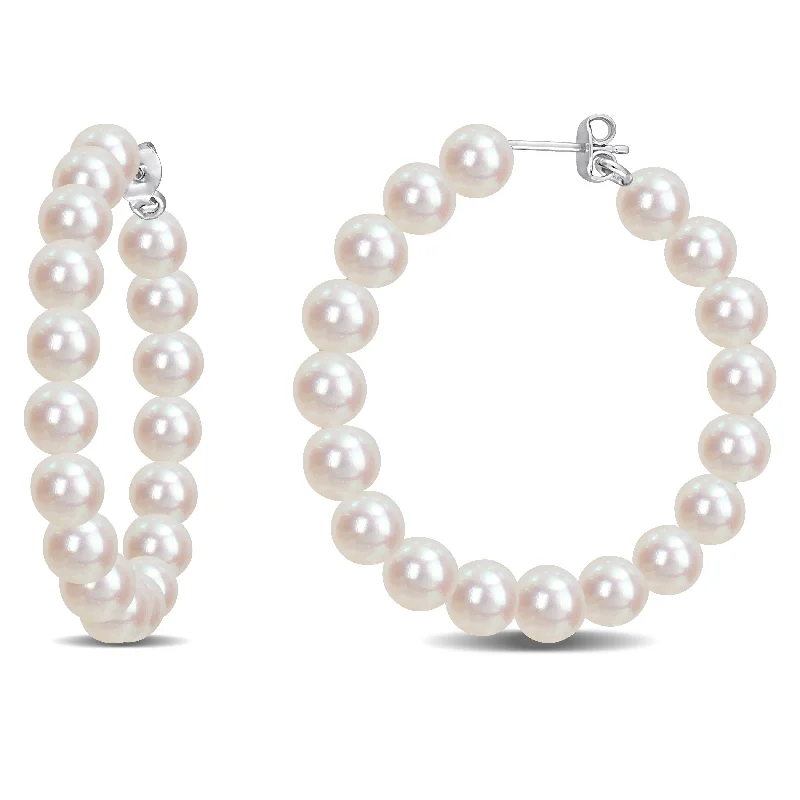 Best hoop earrings with matte finish for a sophisticated, understated design-Miadora 6-6.5mm Cultured Freshwater Pearl Hoop Earrings in Sterling Silver