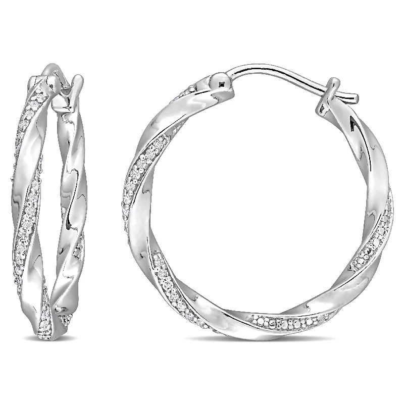 Hoop earrings with tortoiseshell designs for a chic and classic style-Miadora Sterling Silver 1/4ct TDW Diamond Twisted Hoop Earrings