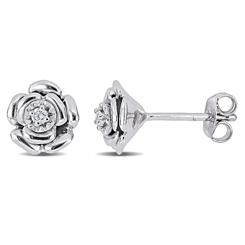 Best hoop earrings with asymmetrical designs for a fashion-forward, avant-garde look-Miadora Sterling Silver Diamond Flower Earrings - 8.9 mm x 8.6 mm x 6.3 mm - 8.9 mm x 8.6 mm x 6.3 mm