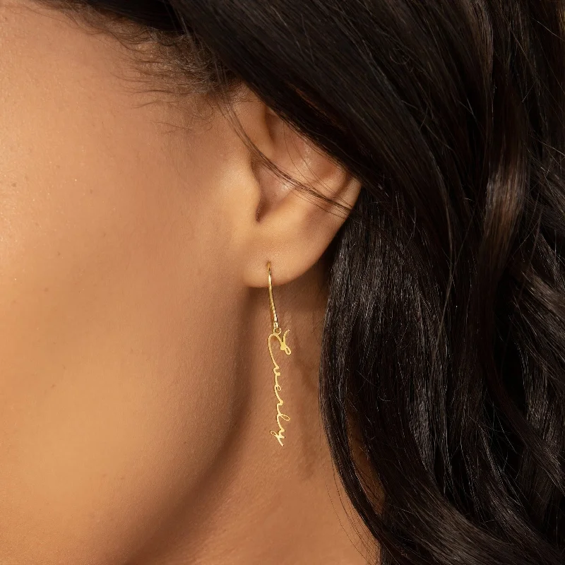 Hoop earrings with rhinestone-studded rims for a glamorous touch-Minimal Dangling Name Earrings