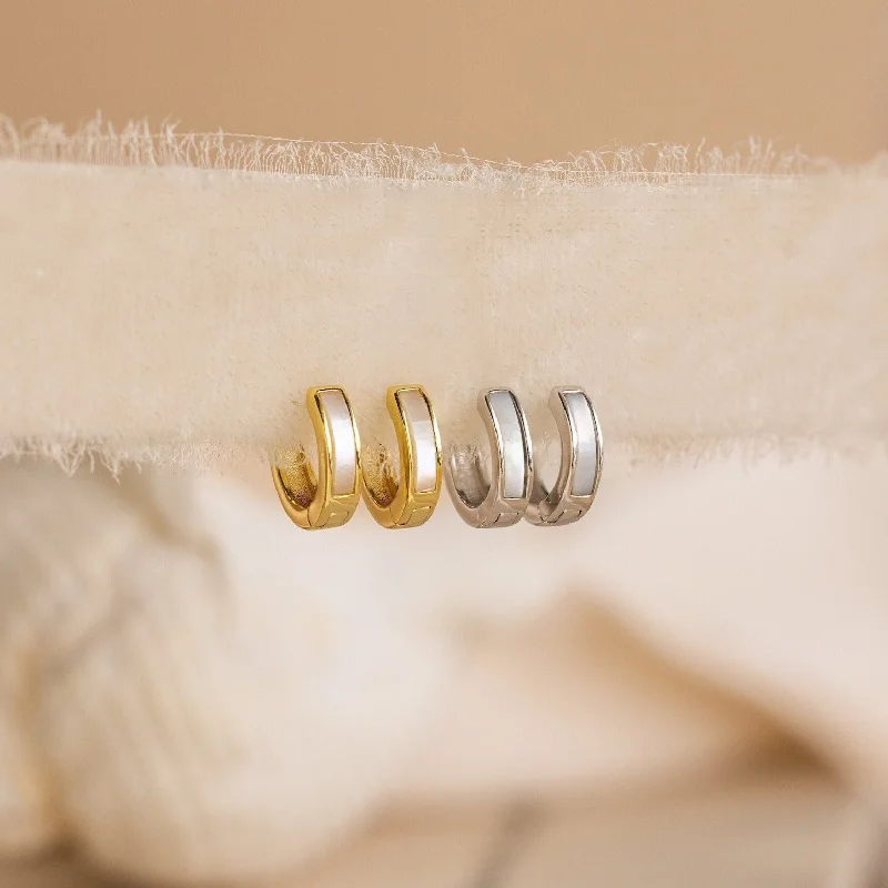 Hoop earrings with gold accents for a warm, elegant statement piece-Mother of Pearl Inlay Huggies