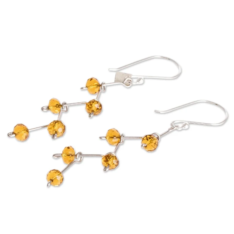 Lightweight hoop earrings for comfortable and all-day wear-Novica Handmade Amber Sparkle Crystal Dangle Earrings