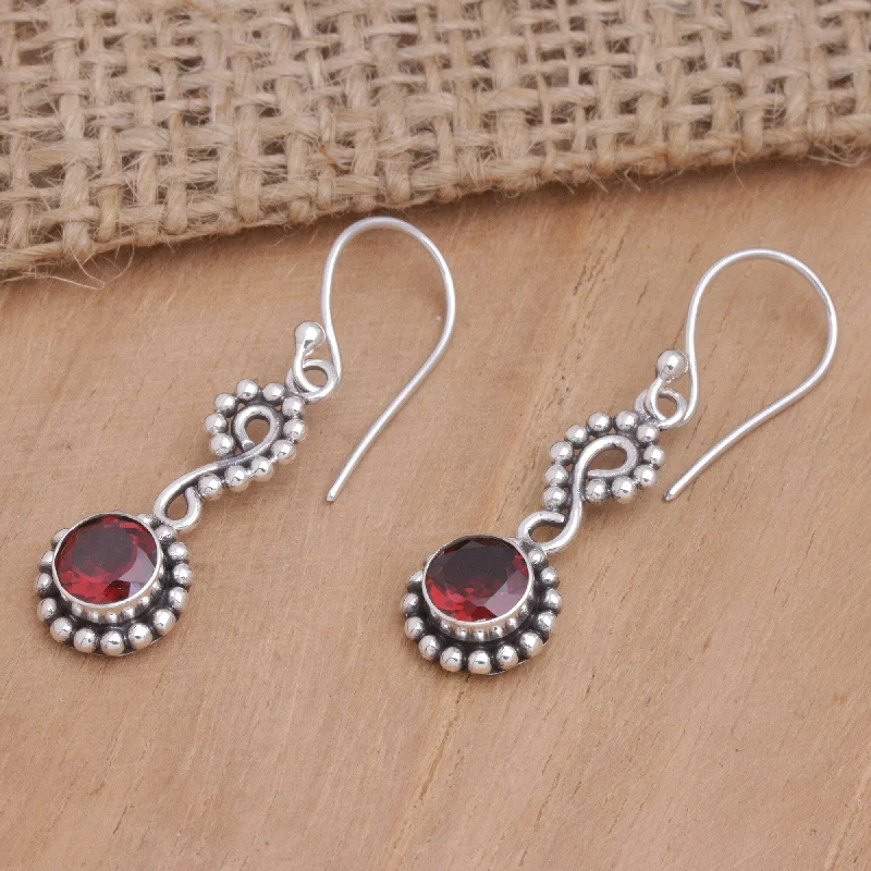 Hoop earrings with artistic filigree designs for an intricate, delicate finish-Novica Handmade Carmine Eyes Garnet Dangle Earrings