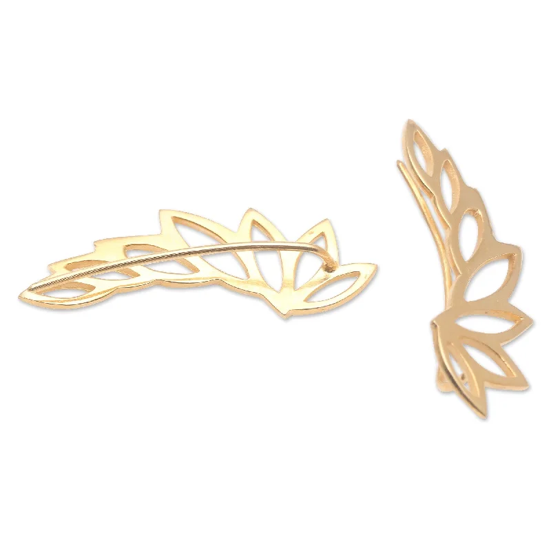 Best hoop earrings with geometric pendants for a modern, chic appeal-Novica Handmade Climbing Leaves Gold-Plated Ear Climber Earrings