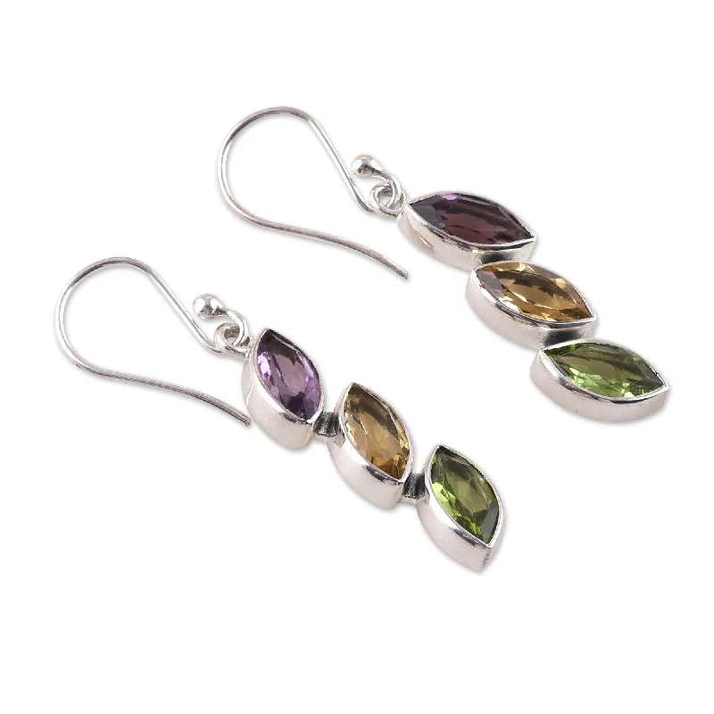 Small hoop earrings for a delicate and understated everyday wear-Novica Handmade Color Comets Multi-Gemstone Dangle Earrings