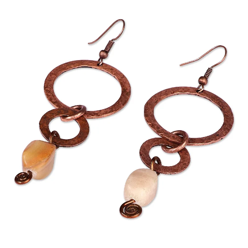 Hoop earrings with pearl accents for a chic and classic style-Novica Handmade Dancing Hoops Onyx And Copper Dangle Earrings