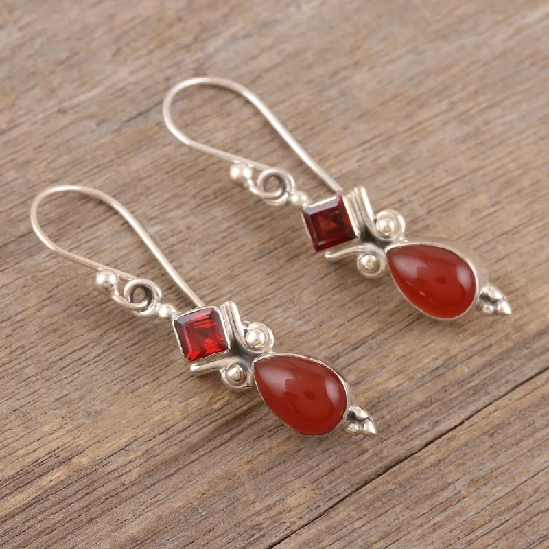 Best hoop earrings with textured silver for a rustic and organic finish-Novica Handmade Dancing Red Gems Garnet And Carnelian Dangle Earrings