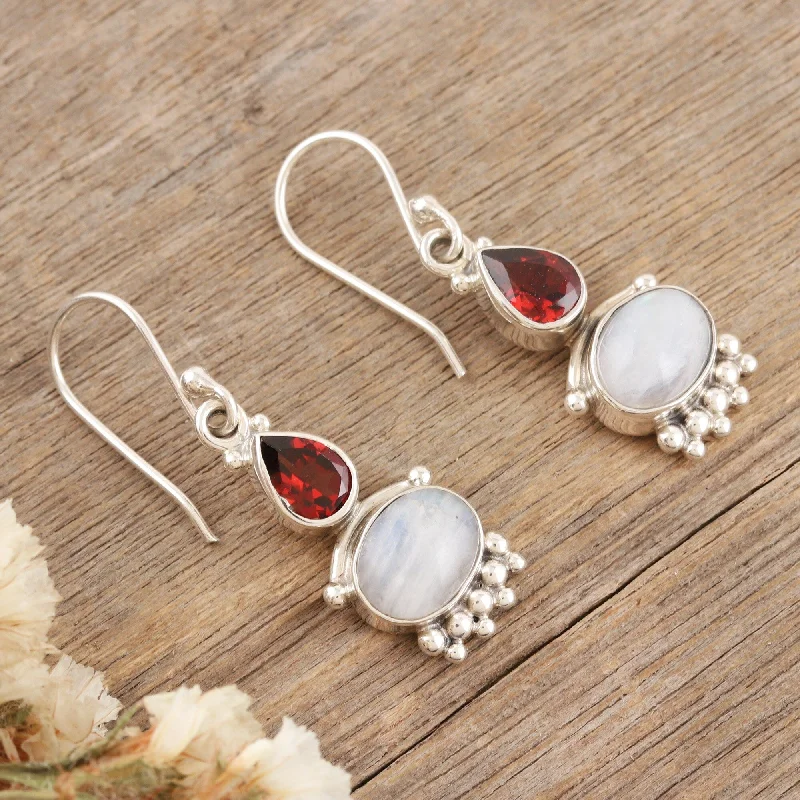 Hoop earrings with abstract shapes for an artistic and creative touch-Novica Handmade Dual Love Rainbow Moonstone And Garnet Dangle Earrings