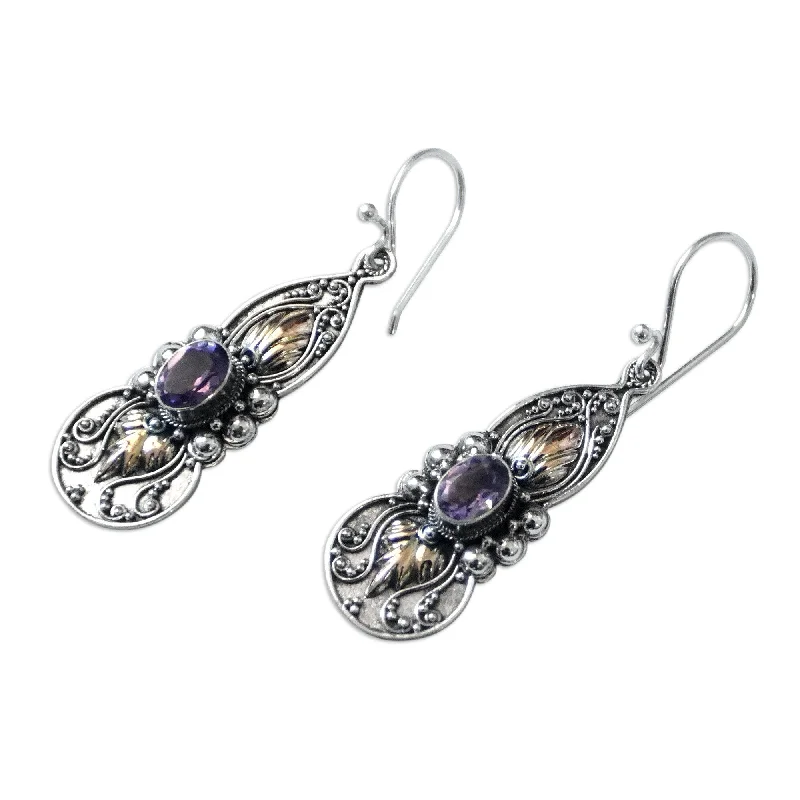 Best hoop earrings with sparkling cubic zirconia for a brilliant, budget-friendly effect-Novica Handmade Flaming Wisdom Gold-Accented Amethyst Dangle Earrings