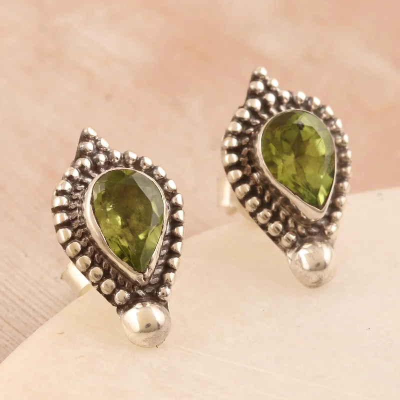 Best hoop earrings with sparkling cubic zirconia for a brilliant, budget-friendly effect-Novica Handmade Fortune Drops Peridot Button Earrings