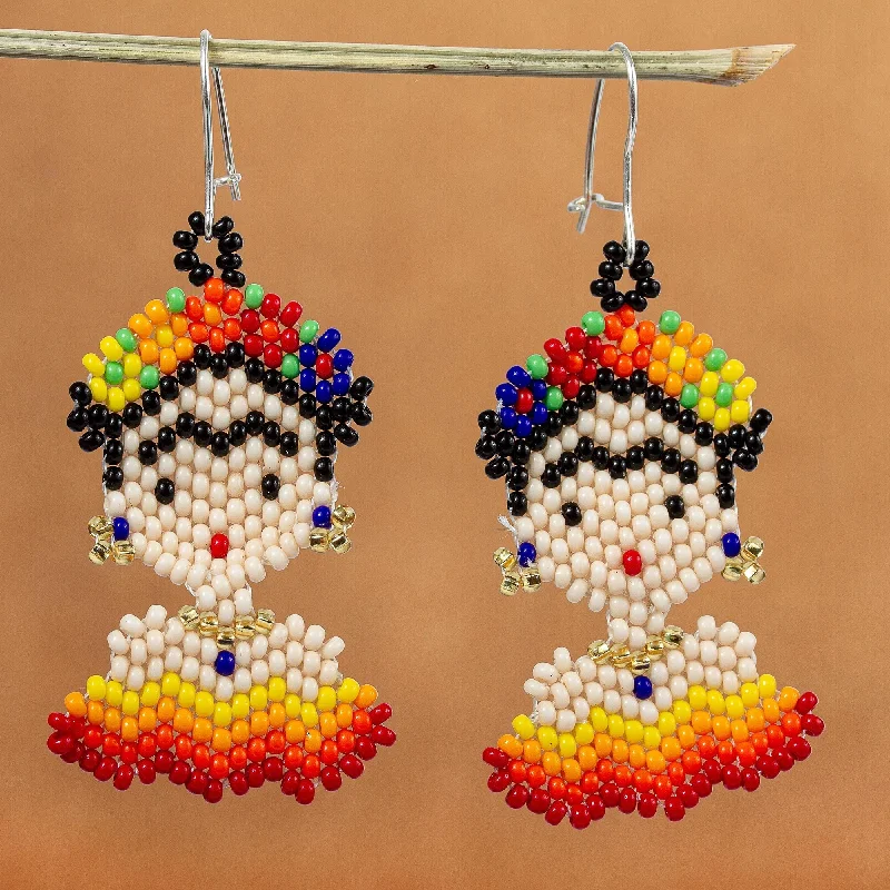 Hoop earrings with dangling charms for a playful and fun look-Novica Handmade Frida In Red And Yellow Beaded Dangle Earrings