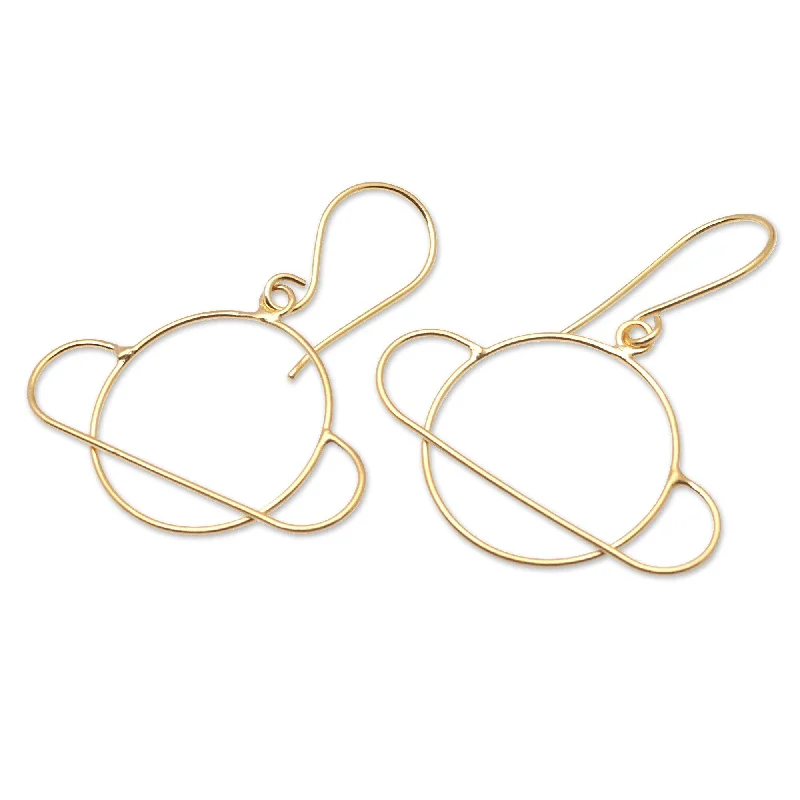 Best hoop earrings with textured silver for a rustic and organic finish-Novica Handmade Golden Saturn Gold-Plated Dangle Earrings