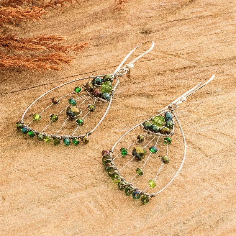 Hoop earrings with leather accents for a sleek and bold combination-Novica Handmade Green Wings Of Freedom Beaded Dangle Earrings