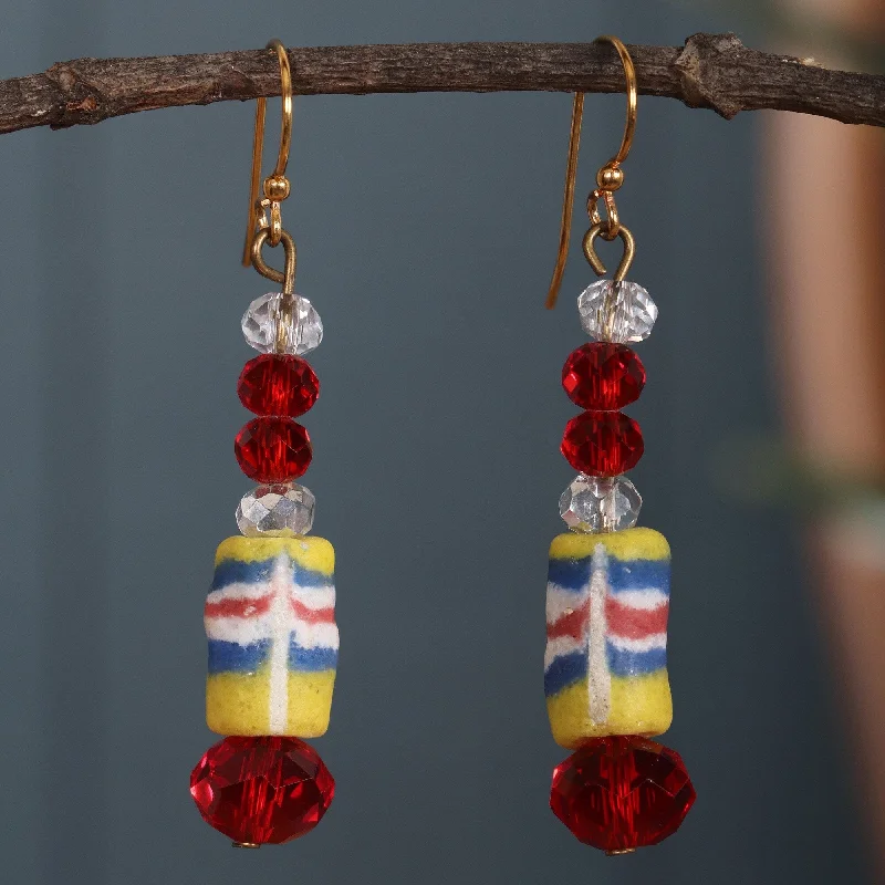 Hoop earrings with cut-out designs for a creative and lightweight effect-Novica Handmade Gyidi & Red Recycled Glass Beaded Dangle Earrings