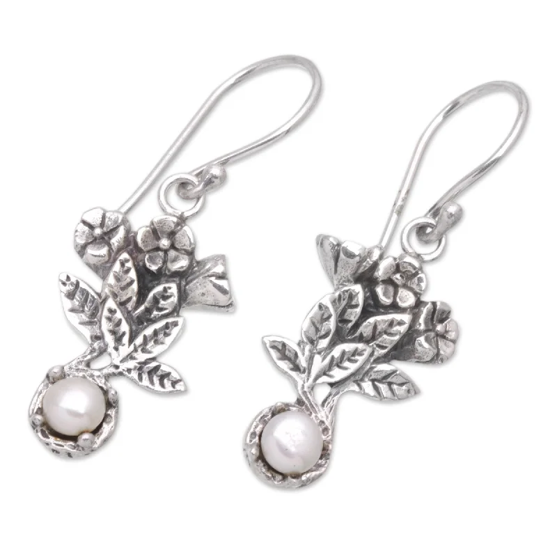 Hoop earrings with faceted crystals for added sparkle and shine-Novica Handmade Leaf Clarity Cultured Pearl Dangle Earrings