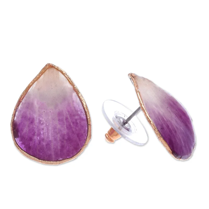 Hoop earrings with heart-shaped frames for a romantic and feminine look-Novica Handmade Mini Rock Orchid In Purple Orchid Button Earrings