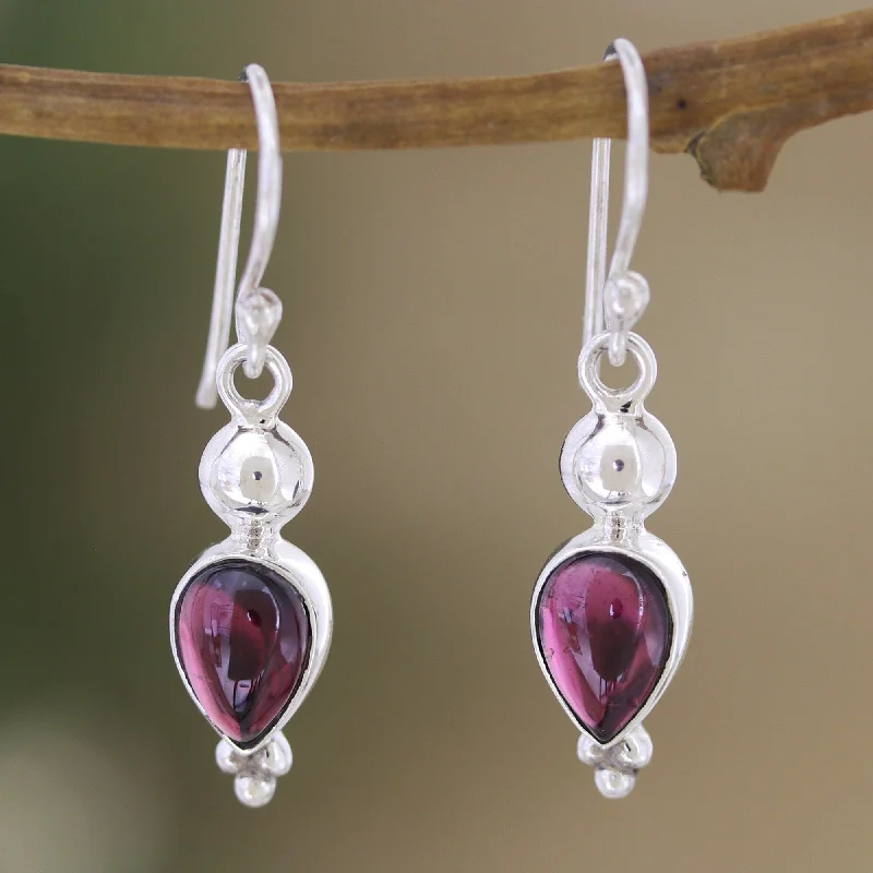 Hoop earrings with hammered textures for a boho-chic and rustic vibe-Novica Handmade Noble Passion Garnet Dangle Earrings