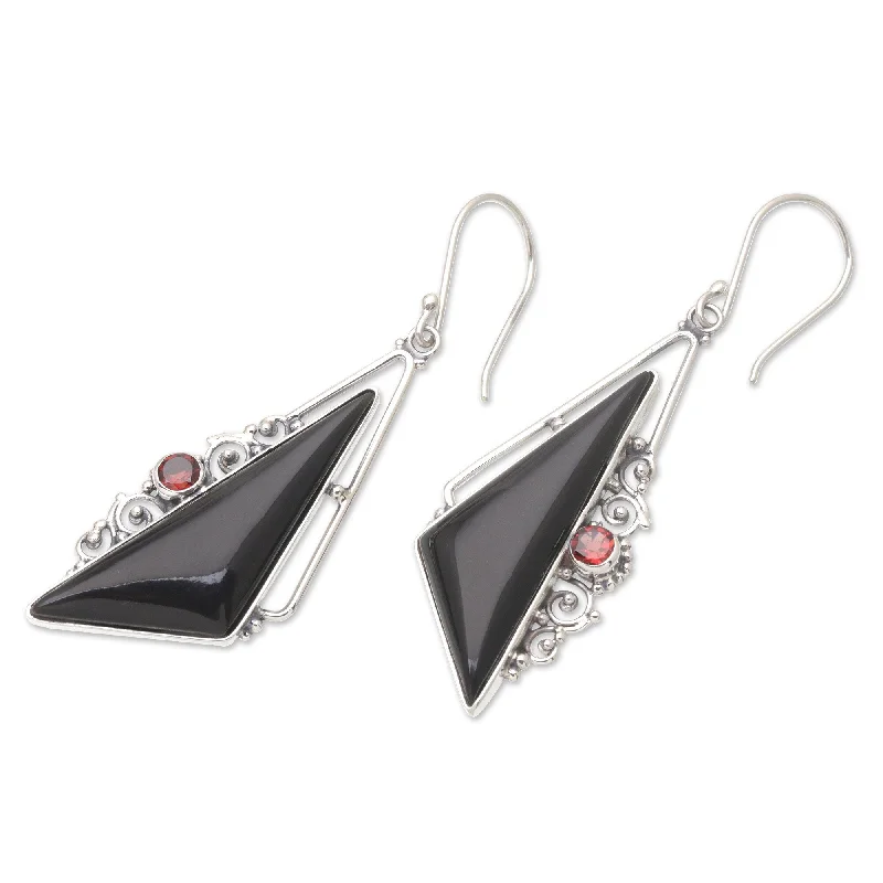 Best hoop earrings with stacked layers for a dimensional and bold look-Novica Handmade Nocturnal Shapes Horn And Garnet Dangle Earrings