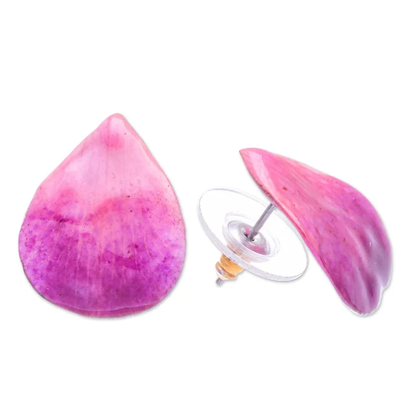 Hoop earrings with a matte finish for a sleek and sophisticated appearance-Novica Handmade Orchid Kiss In Fuchsia Orchid Petal Button Earrings