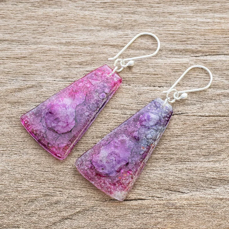 Hoop earrings with stacked layers for a bold and textured design-Novica Handmade Orchid Polygons Recycled Cd Dangle Earrings